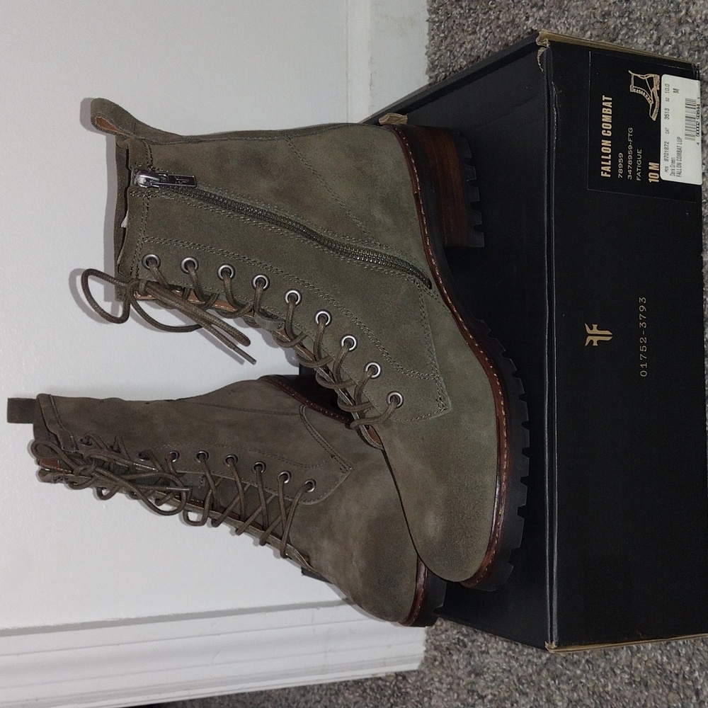 Frye Olive Green Lace-Up Combat Boots